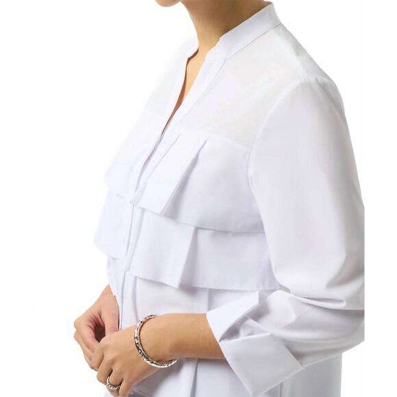 NEW JOSEPH RIBKOFF tiered ruffles button front blouse in optic white - Picture 4 of 5